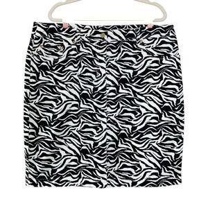 Jones New York‎ Sport Zebra Print Stretch Cotton Midi Denim Skirt (Size 16)